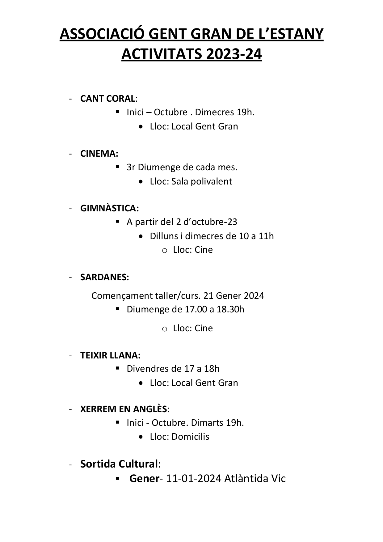 Activitats de l'Associació de la gent gran 23-24