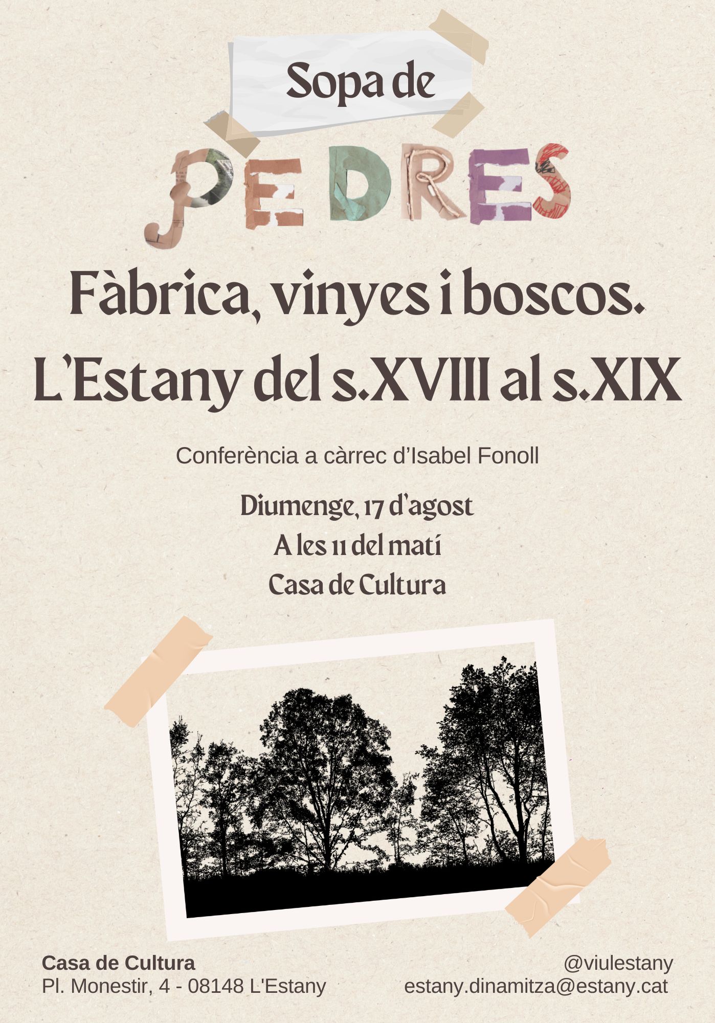 Conferència 'Fàbrica, vinyes i boscos. L'Estany del s.XVIII al s.XIX'