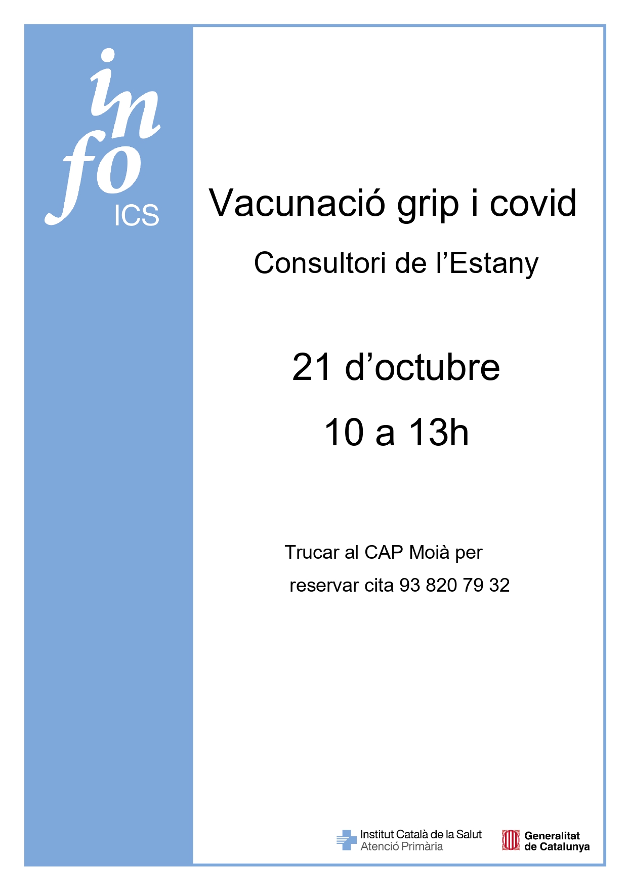 Campanya de vacunació de la grip i la Covid19 a l'Estany